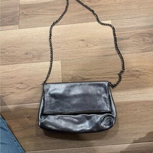 Halogen Metallic Silver Chain Strap Crossbody Bag